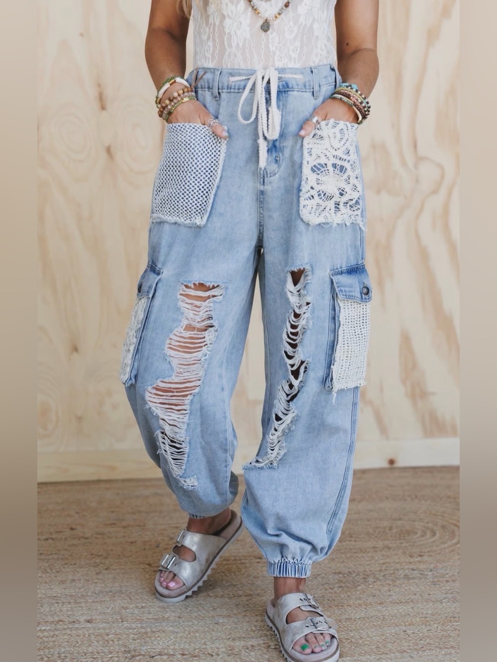 POL City Sky Distressed Pants